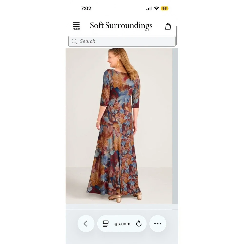 Soft‎ Surroundings Floral Print Maxi Dress 3/4 Sleeve Round Neck multi Size S